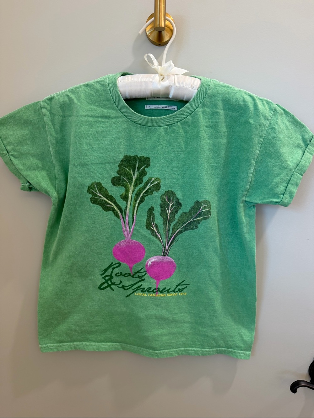 Anthropologie Green Tee with Pink Beet Graphic